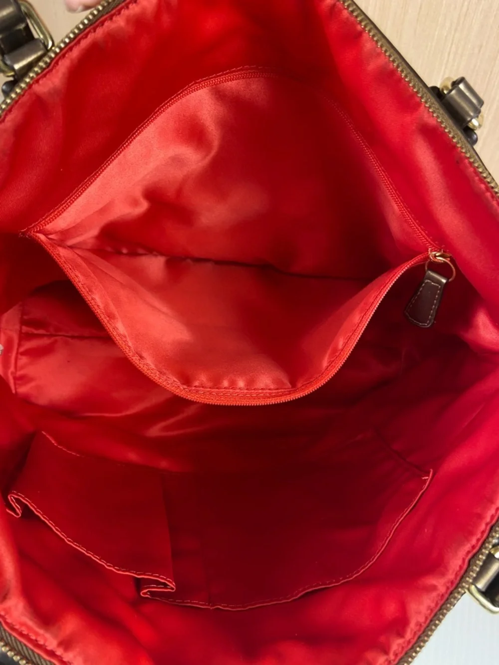 Coach Polka Dot Stripe Tote Satin Scarf Print Leather Trim Red Lining Rare - Picture 12 of 16